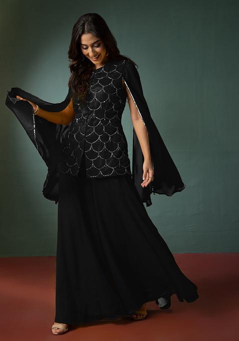 Black Palazzo With Hand Embroidered Kurta