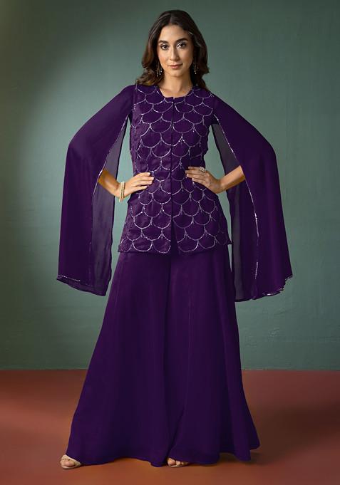 Bright Purple Palazzo With Hand Embroidered Kurta