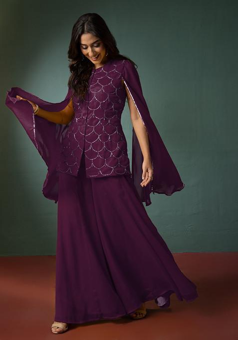 Magenta Palazzo With Hand Embroidered Kurta