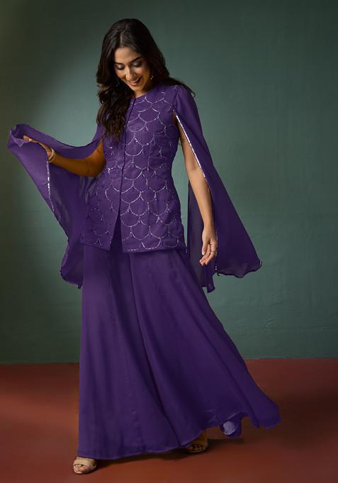 Purple Palazzo With Hand Embroidered Kurta