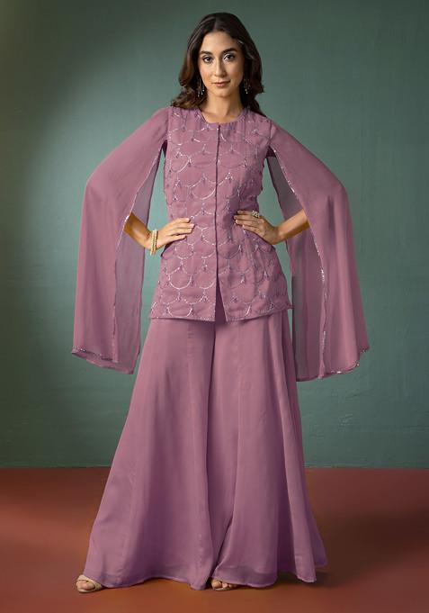 Dusty Pink Palazzo With Hand Embroidered Kurta