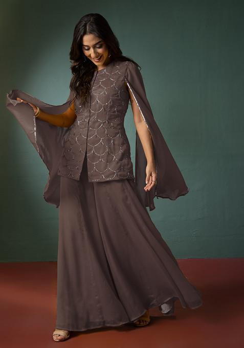 Grey Palazzo With Hand Embroidered Kurta