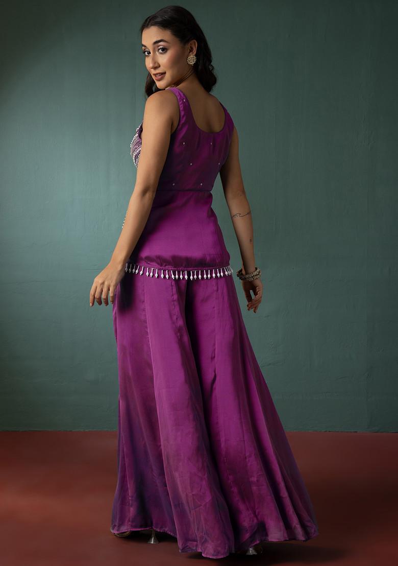 Bubblegum Pink Palazzo Set With Hand Embroidered Short Kurta And Dupatta