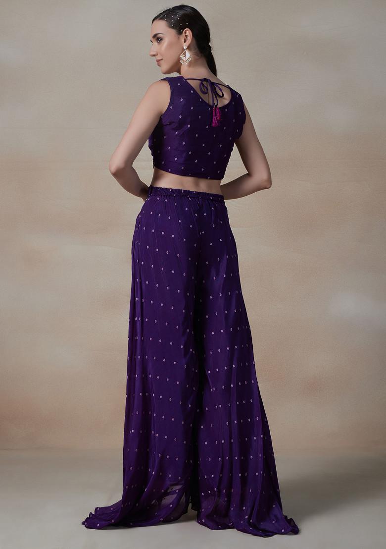 Purple Palazzo Set With Embroidered Blouse And Dupatta