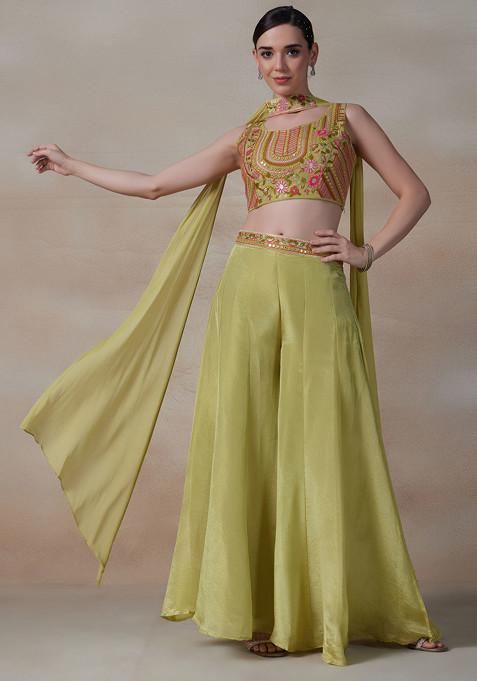 Green Sharara Set With Embroidered Kurta And Dupatta