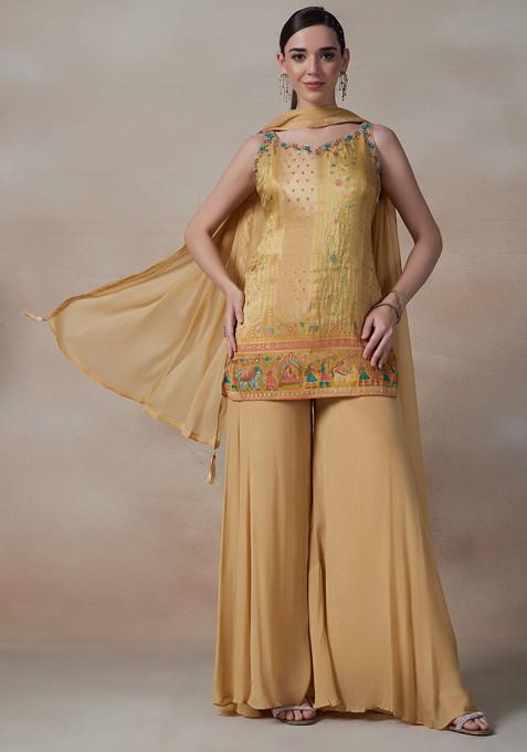 Yellow Sharara Set With Embroidered Kurta And Dupatta