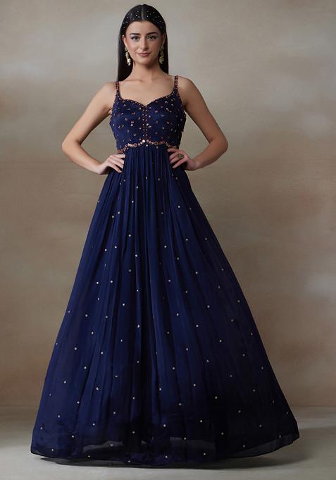 Blue Embellished Anarkali Gown