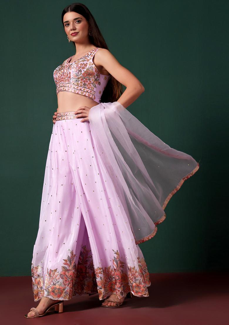Purple Sharara Set With Embroidered Blouse And Dupatta