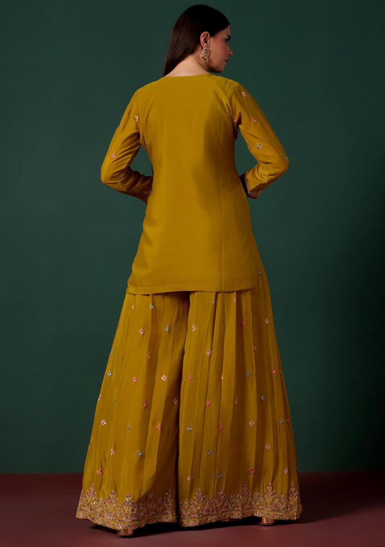 Yellow Sharara Set With Embroidered Kurta And Dupatta