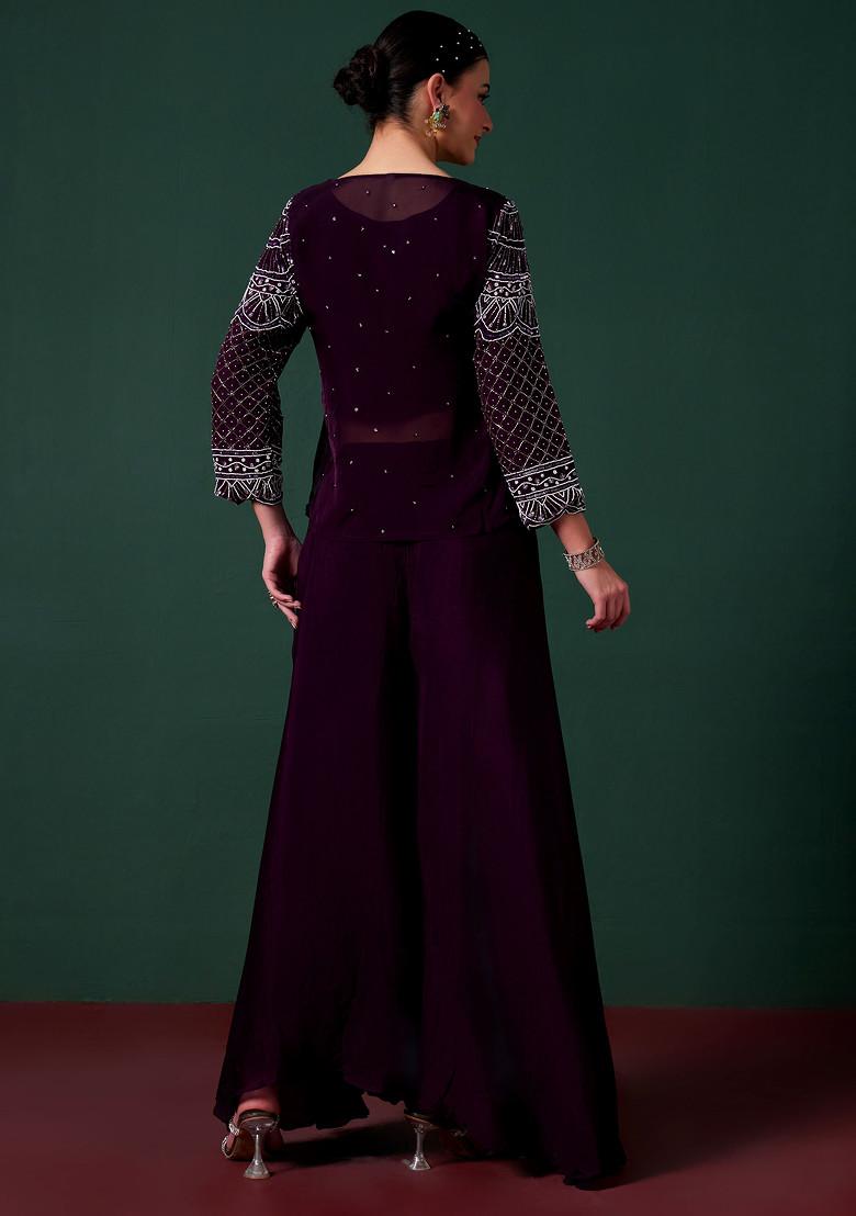 Maroon Sharara And Blouse Set With Embroidered Jacket And Dupatta