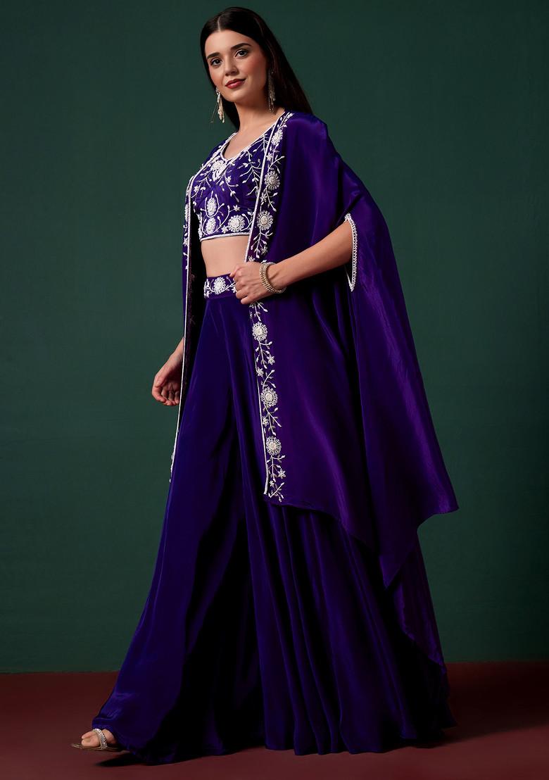 Purple Sharara Set With Embellished Blouse And Jacket
