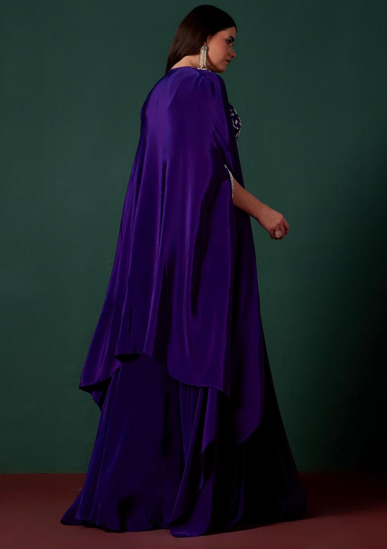 Purple Sharara Set With Embellished Blouse And Jacket