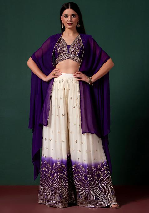 Purple Sharara Set With Embroidered Blouse And Dupatta