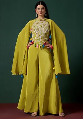 Yellow Sharara Set With Embellished Blouse And Jacket