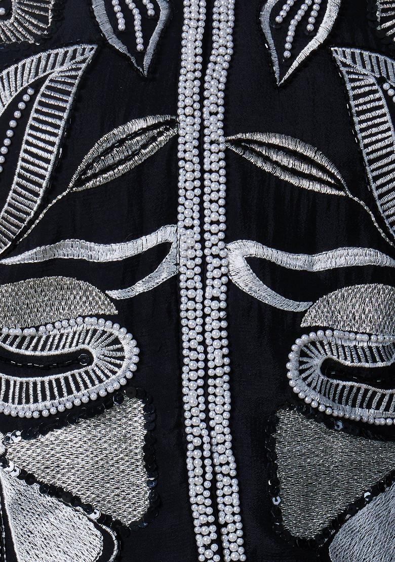 Black Sharara Set With Embellished Kurta - Indya