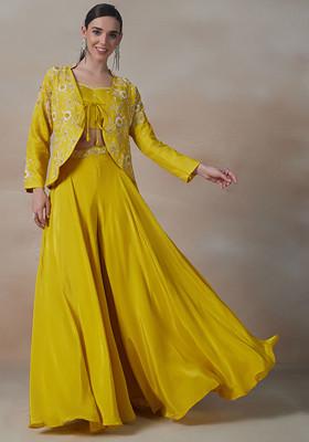 Yellow Sharara Set With Embellished Blouse And Jacket