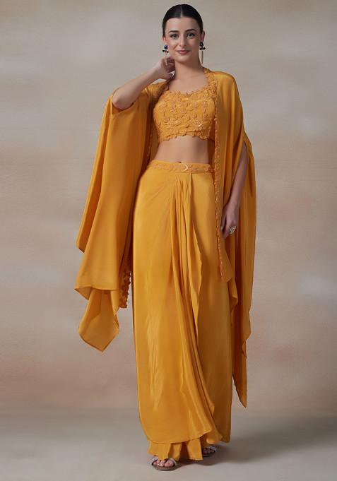 Yellow Saree With Embellished Blouse