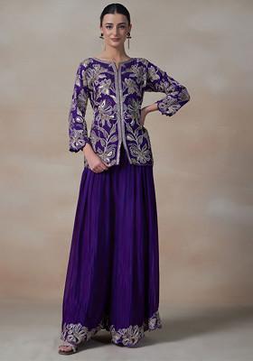 Purple Sharara Set With Embroidered Kurta