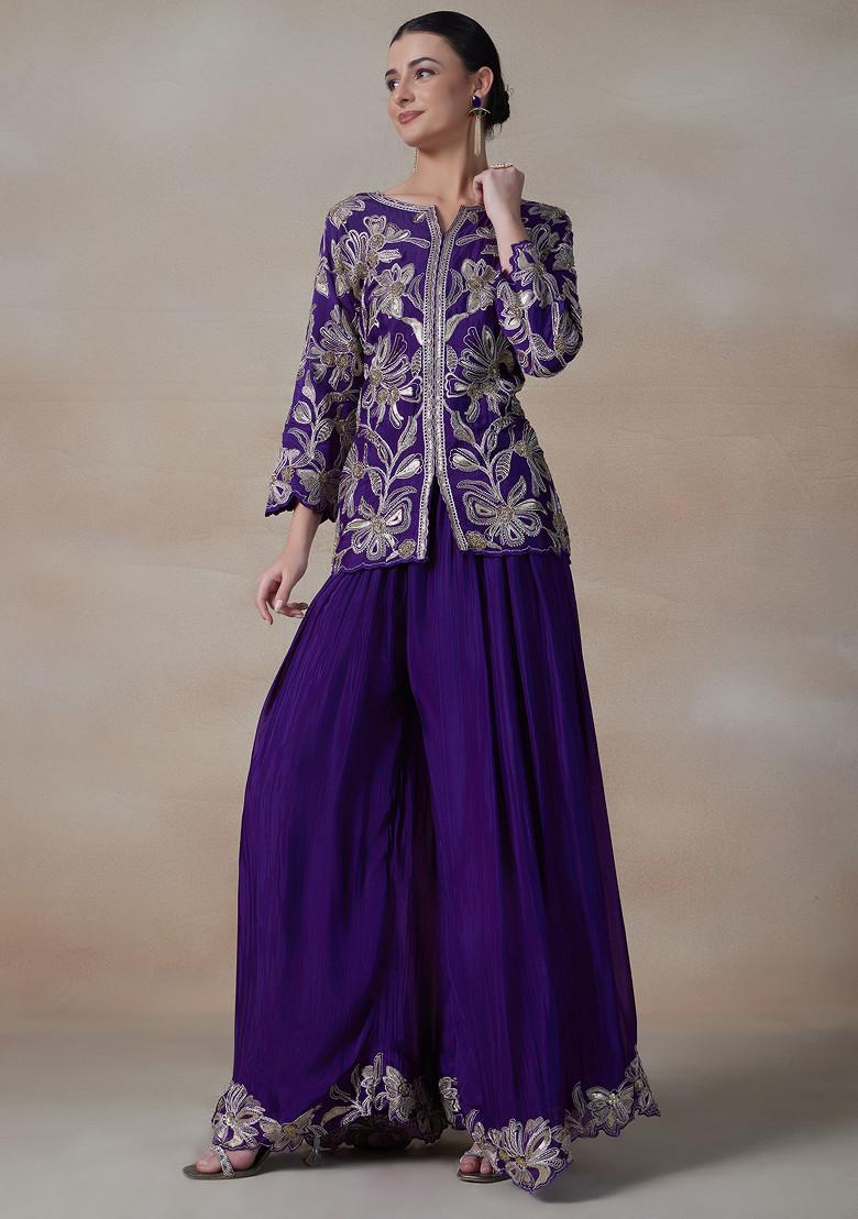 Purple Sharara Set With Embroidered Kurta