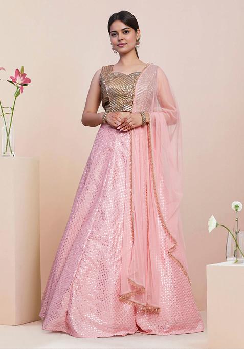 Pink Lehenga Set With Hand Embroidered Blouse and Dupatta