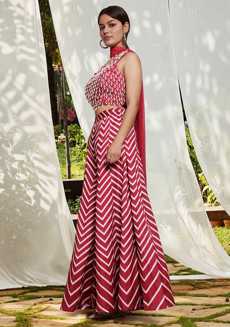 Maroon Skirt Set With Hand Embroidered Blouse and Dupatta