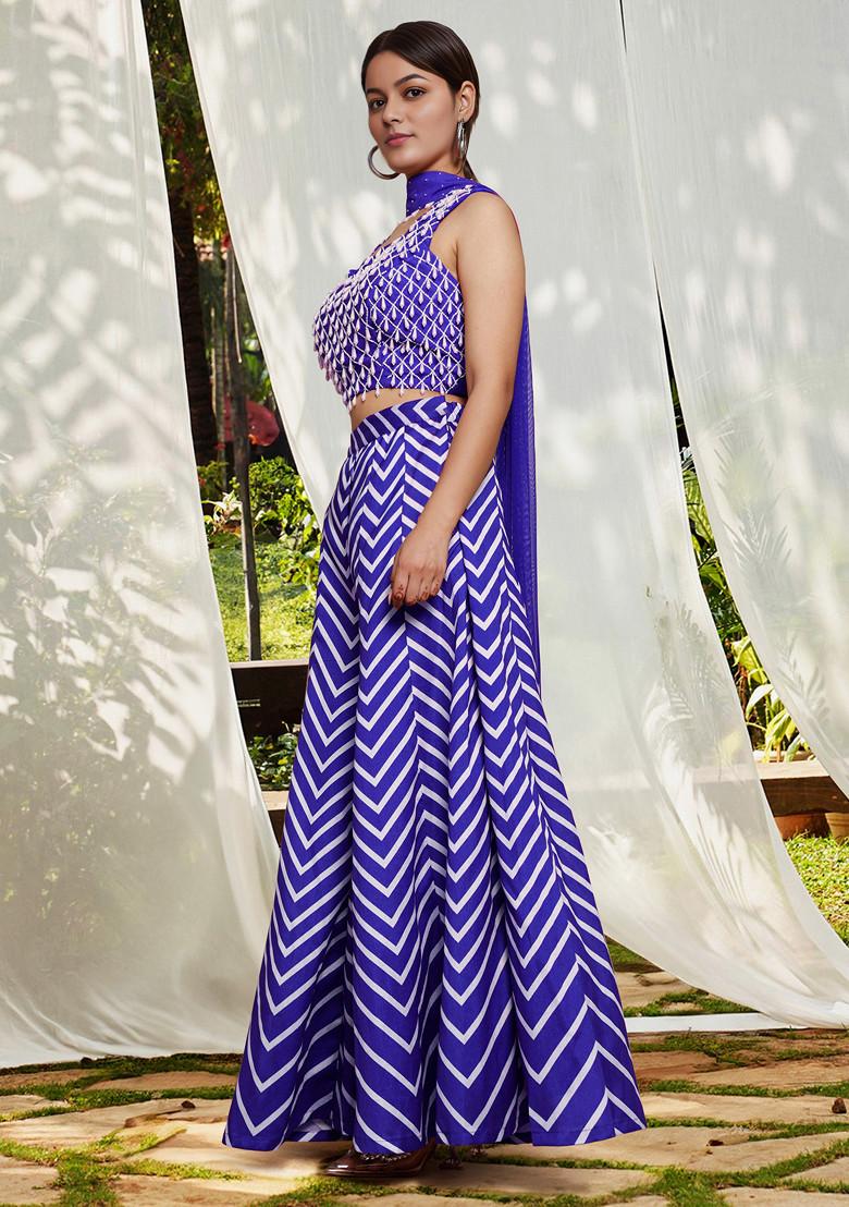 Purple Skirt Set With Hand Embroidered Blouse and Dupatta