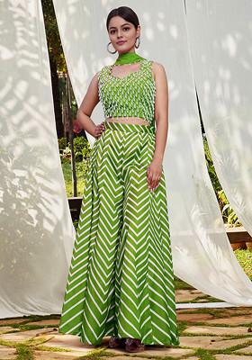 Green Skirt Set With Hand Embroidered Blouse and Dupatta