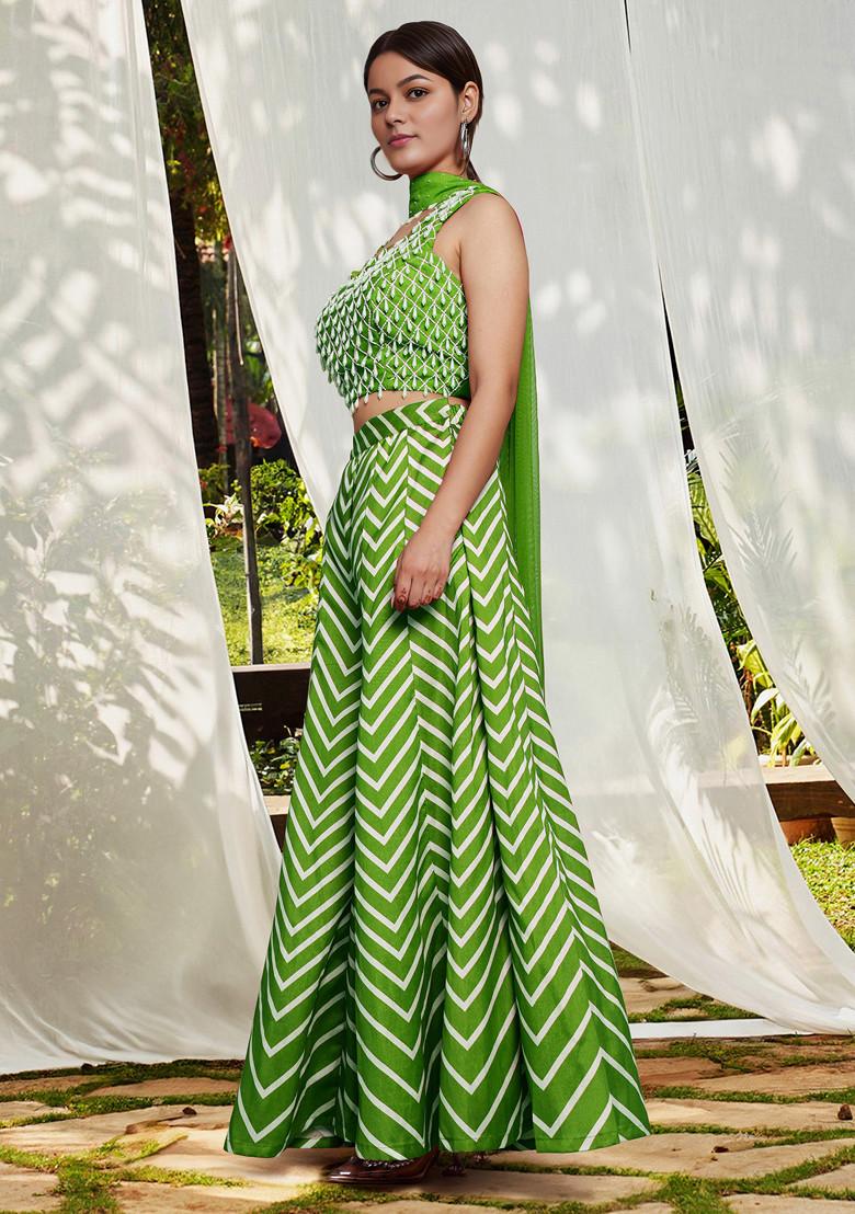 Green Skirt Set With Hand Embroidered Blouse and Dupatta