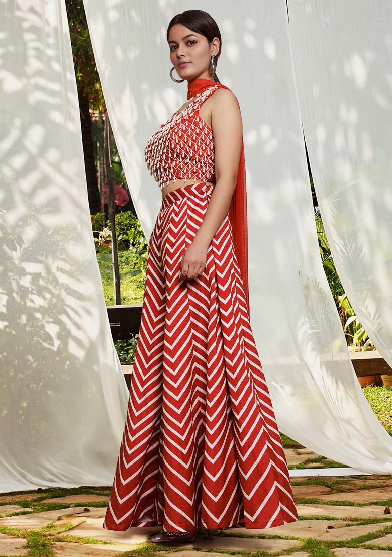 Red Skirt Set With Hand Embroidered Blouse and Dupatta