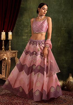 Indya Luxe Pink Chevron Embellished Lehenga Set 