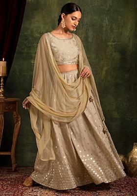 Beige Sequin Embroidered Lehenga Set With Blouse And Dupatta 