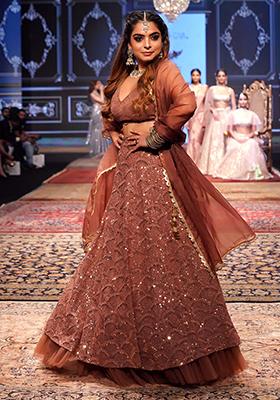 Rusty Rose Sequin Embroidered Lehenga Set With Strappy Blouse And Dupatta