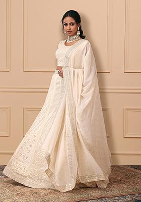 Ivory Sequin Embroidered Lehenga Set With Stitched Blouse And Dupatta