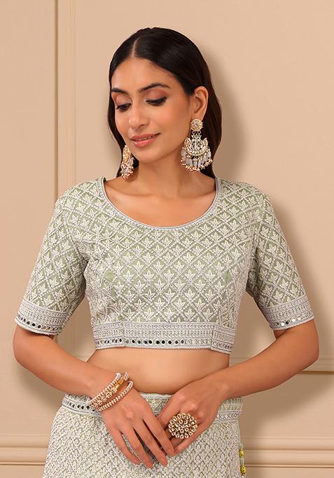 Floral Lehenga Set With Draped Dupatta