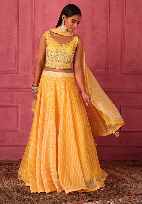 Mustered Yellow Lehenga Choli in Georgette With Embroidery W-gemektower.com.vn