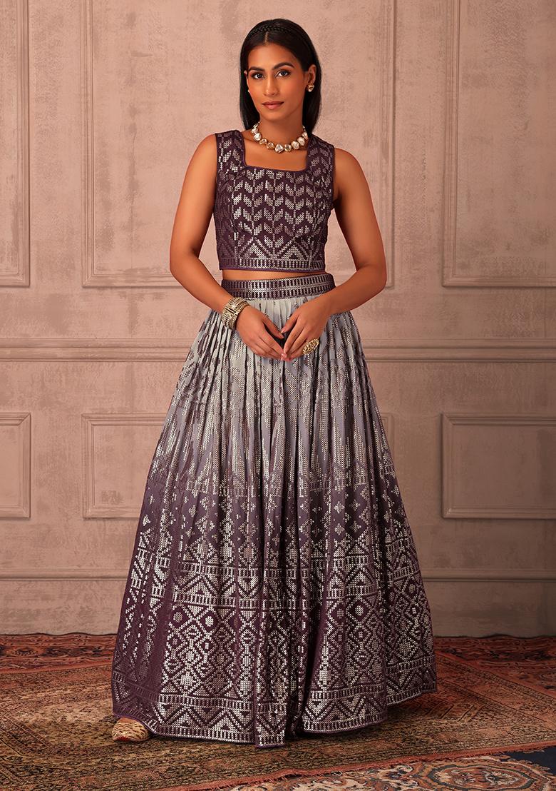 Buy Women Wine Embroidered Lehenga Set With Blouse And