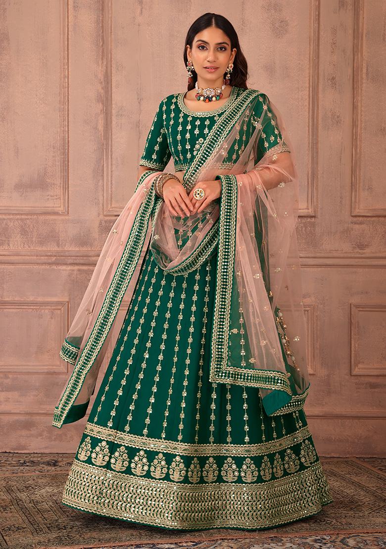 Silk Semi-Stitched Mehndi A Line Lehenga Choli, Size: Free Size, Lehenga,Blouse  & Dupatta at Rs 5999/piece in Surat
