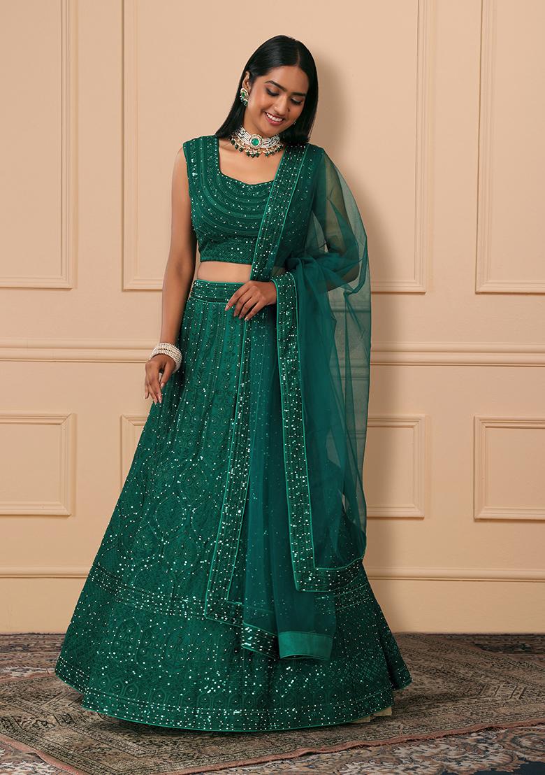 Mint Green Lehenga & Blouse In Crape With Floral Handwork And A Matchi –  Akashi designer studio