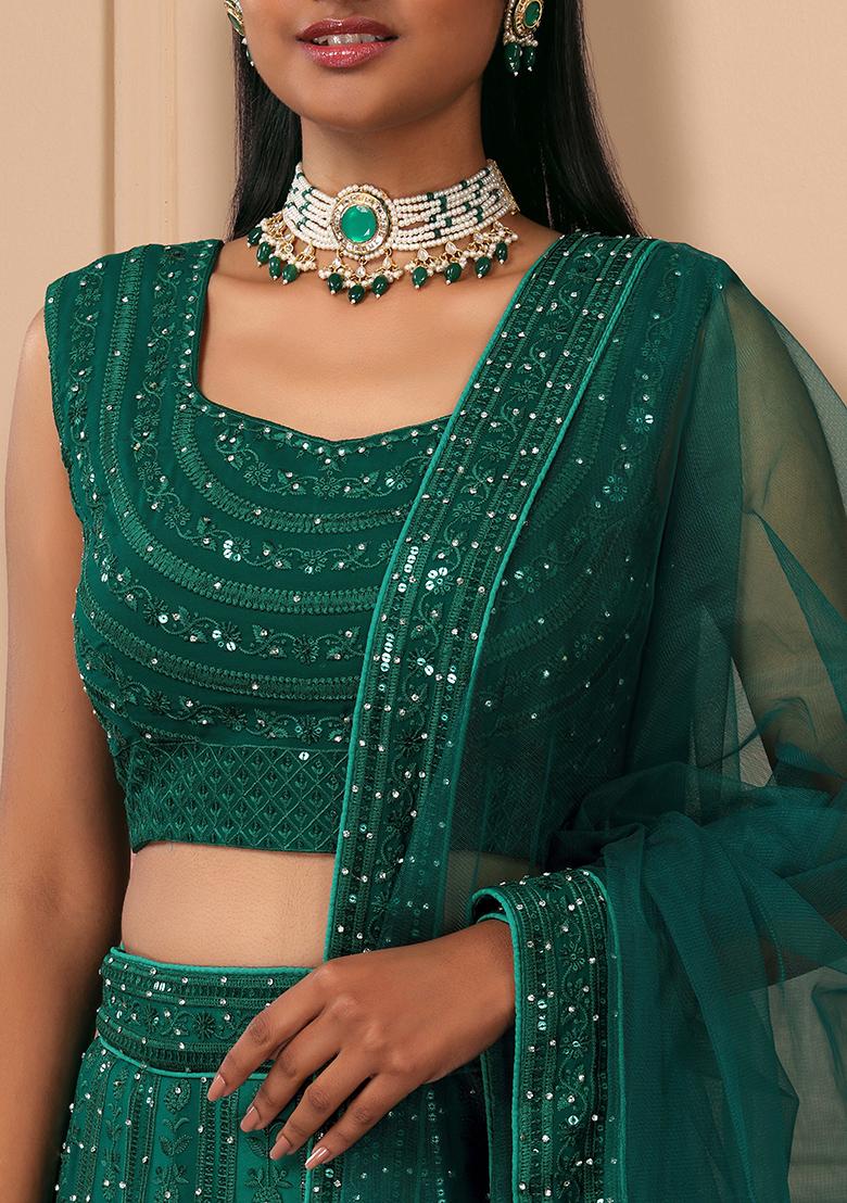 Green Lehenga Choli | Designer lehenga choli, Green lehenga choli, Simple lehenga  choli