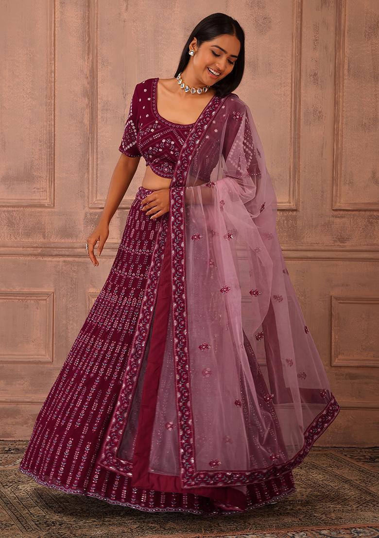 Purple Banarasi Silk Lehenga Set Design by AMRIN KHAN at Pernia's Pop Up  Shop 2023
