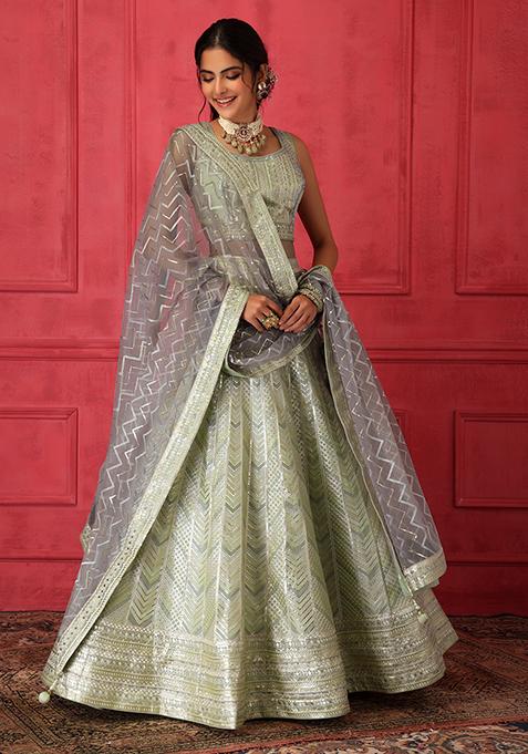 Pastel Blue Kasab Zari & Multicolor Resham Embroidered Lehenga Set main image 1