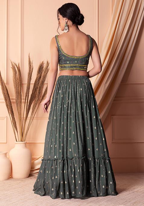 Babyhug 100% Cotton Woven Sleeveless Halter Neck Embroidered Choli Cambric Printed Tiered Lehenga & Dupatta Set - Red main image 0