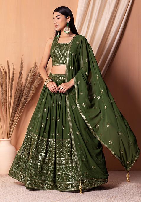 Vibrant Splendor Lime Green Sequin Embroidered Lehenga with Blouse and Dupatta
