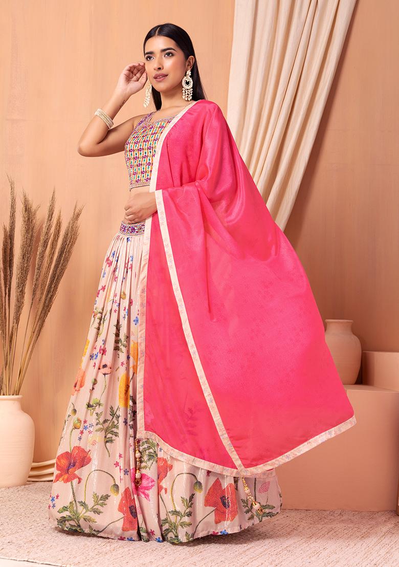 Buy Peach Lehenga And Blouse: Chanderi Round Set For Women by Charkhee  Online at Aza Fashions.