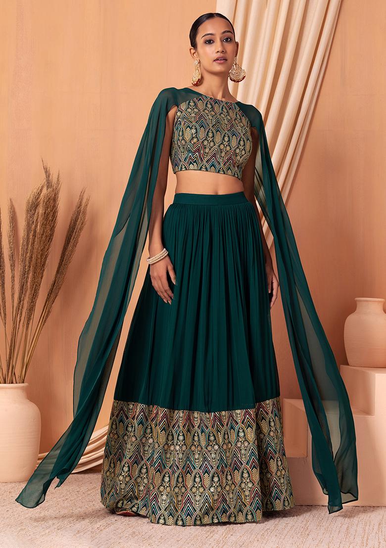 Buy Green Lehenga And Blouse Ferrari Silk Embroidered Floral V Zari Set For  Women by Samyukta Singhania Online at Aza Fashions.