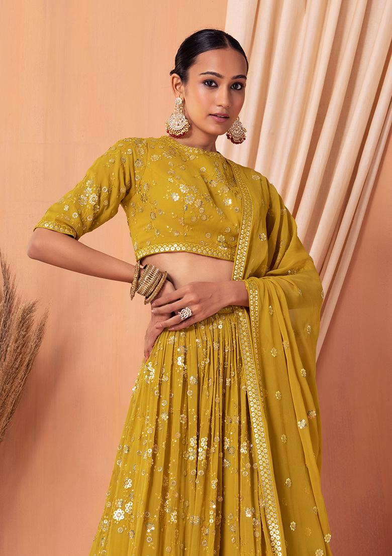 Bridal Mustard Colored Lehenga with blouse and dupatta