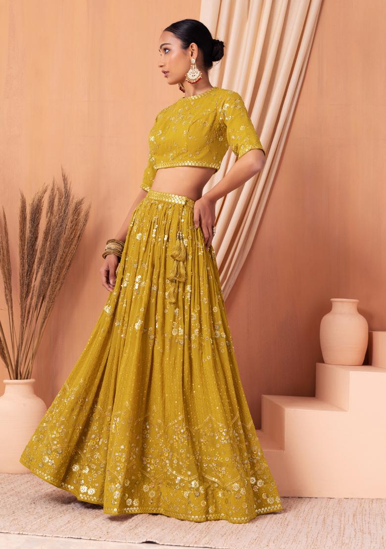 Mustard Blouse With Lehenga & Dupatta
