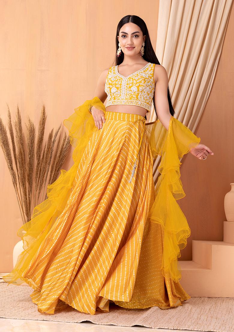Bandhani Style Yellow Bollywood Lehenga Choli