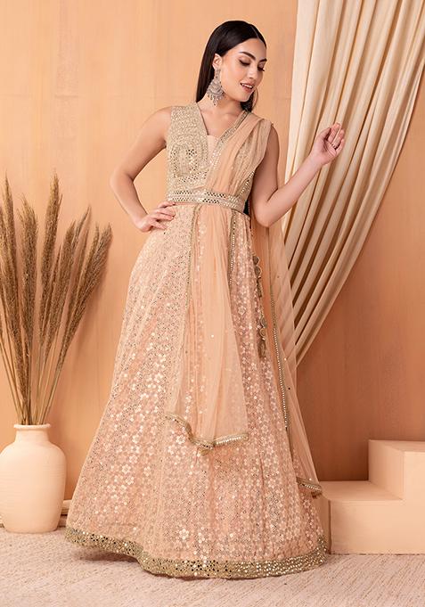 Blush Pink Thread Embroidered Lehenga | Lashkaraa