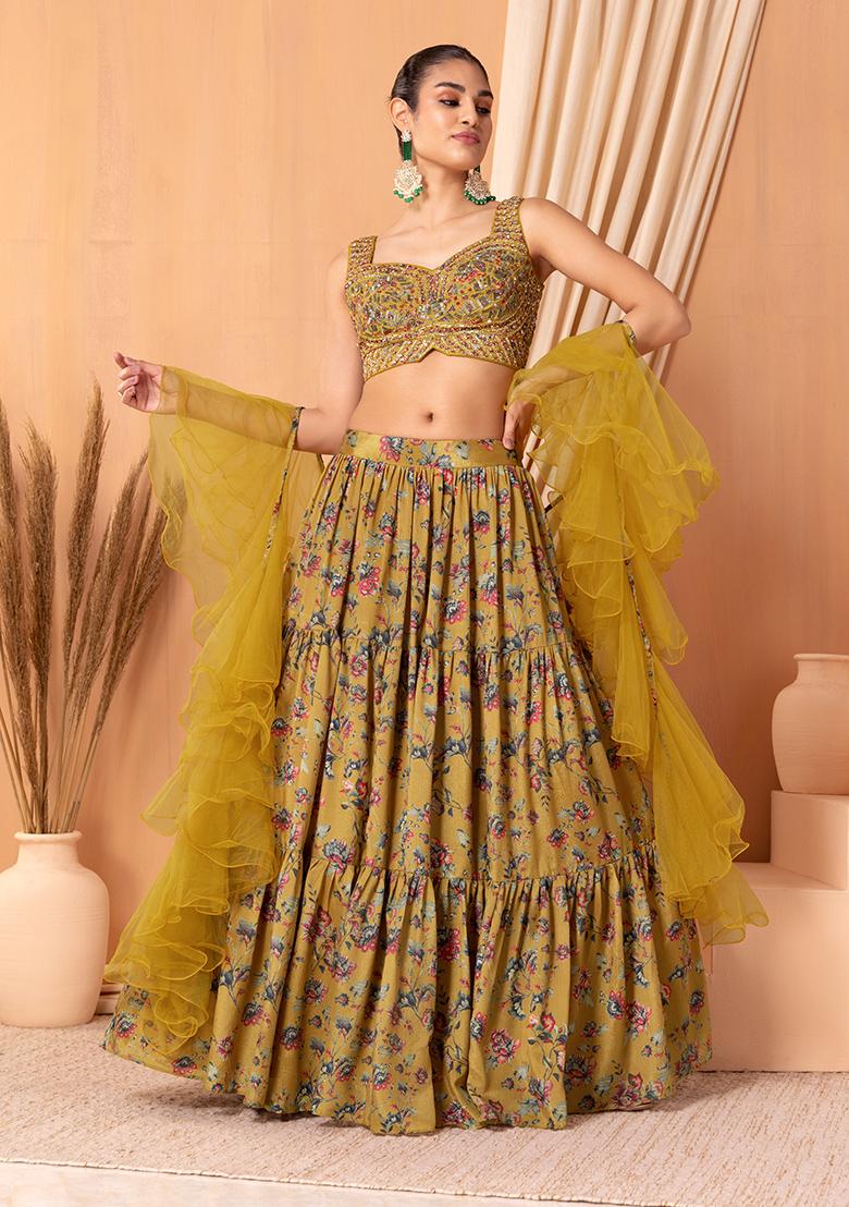 Free Stitching Bollywood Lehenga, Indian Lehenga Choli, Wedding Lehenga,  Lehenga Choli, Floral Printed Yellow Georgette Lehenga Choli - Etsy